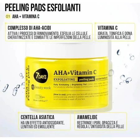 Lingettes exfoliantes 7days Aha + Vitamine C - 50 lingettes exfoliantes