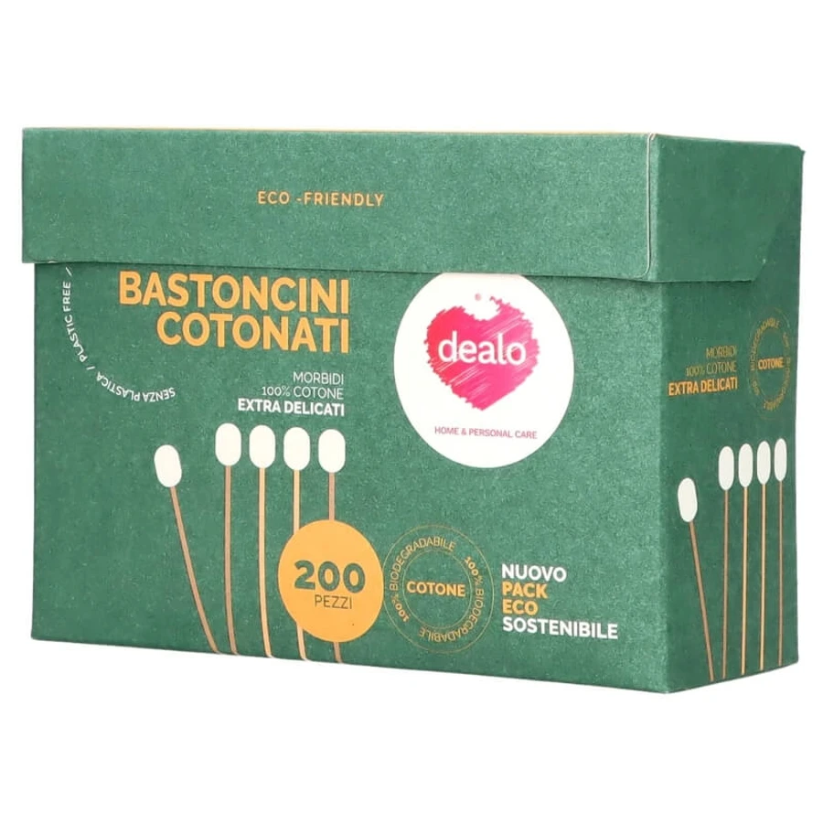 Dealo 200 bastoncini cotonati biodegradabili extra delicati