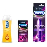 Pachet Vibrator Pure Fantasy + Bullet + Gel Massage Ylang, 200 ml, Durex