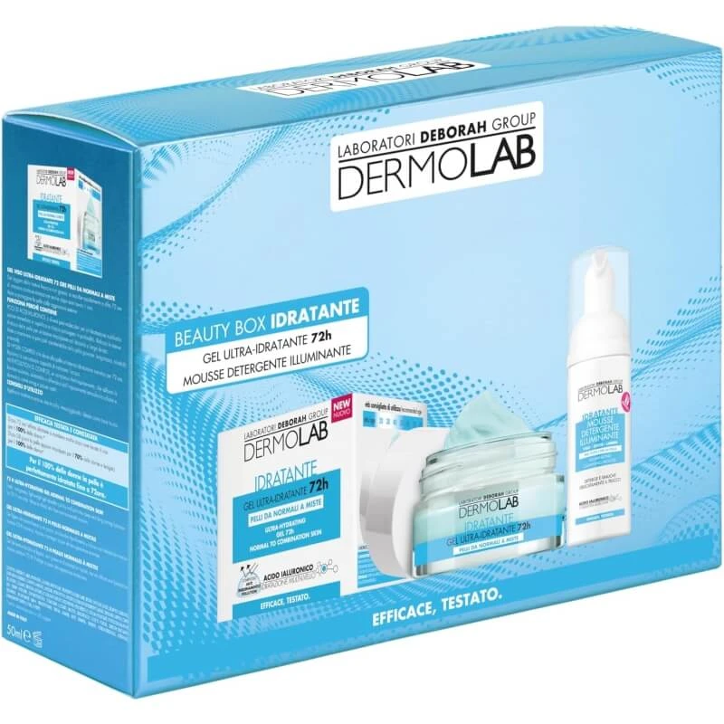 Deborah Dermolab Feuchtigkeits-Beauty-Box – 72-Stunden-Ultra-Feuchtigkeitsgel 50 ml + Sanfte Reinigungsmousse 45 ml