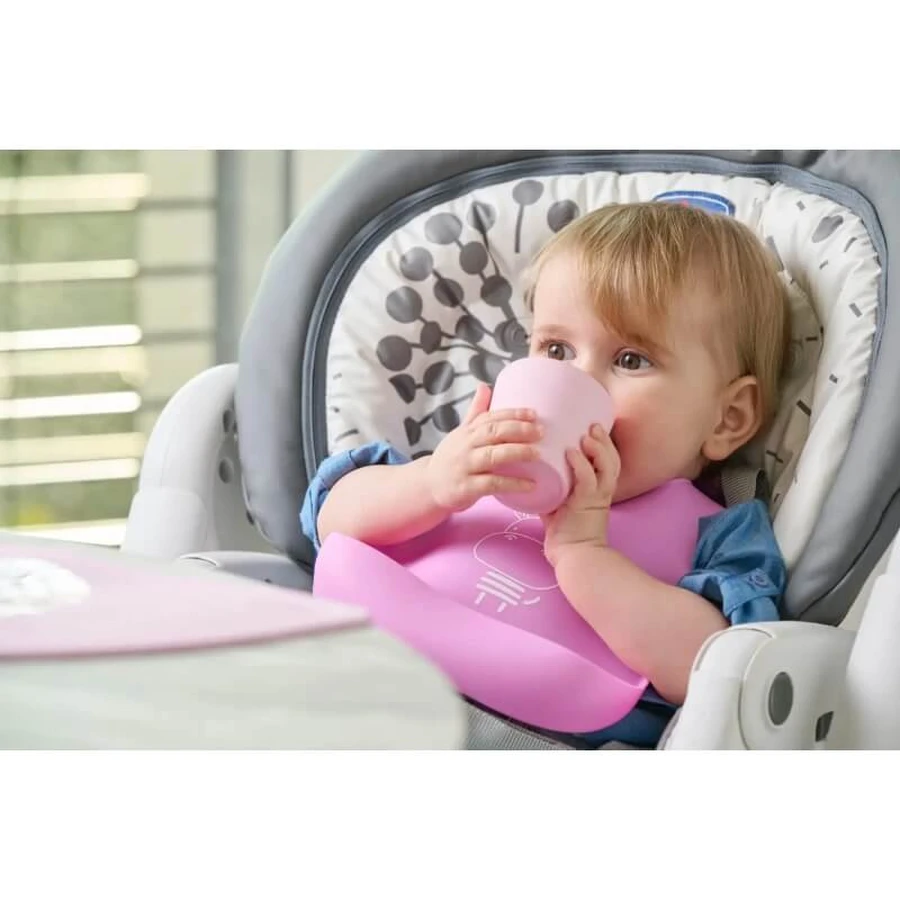 Baveta ajustabilă Chicco din silicon roz