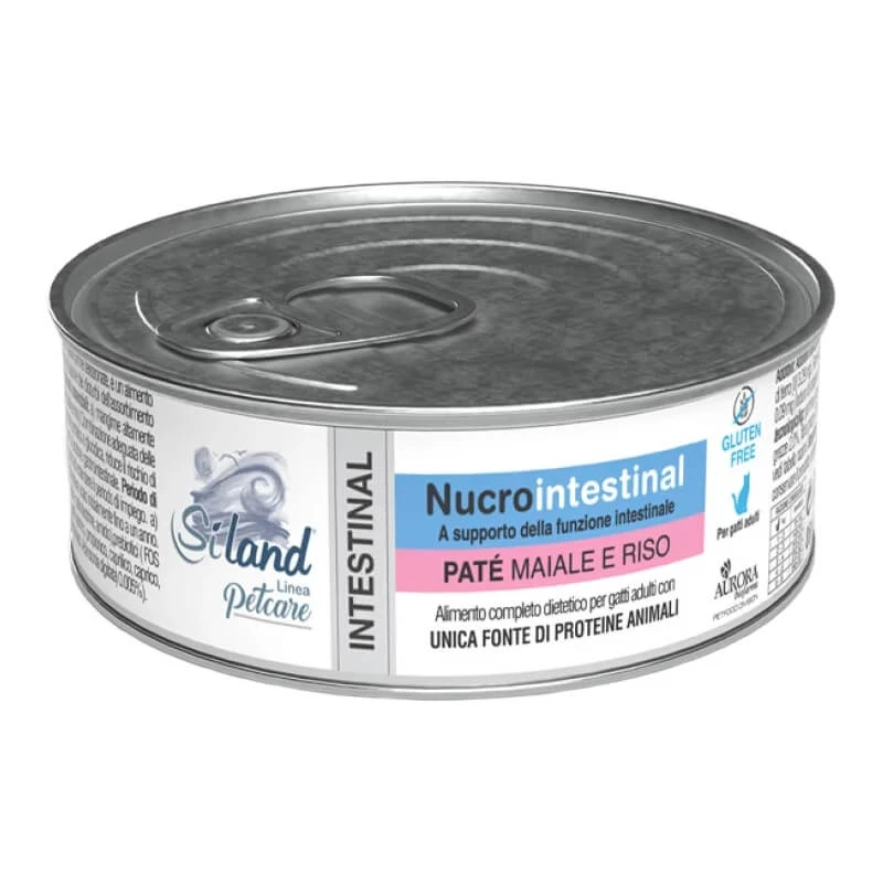 Aurora Biofarma Siland Nucrointestinal Schweinefleisch-Reis-Pastete – Alleinfuttermittel für ausgewachsene Katzen zur Unterstützung der