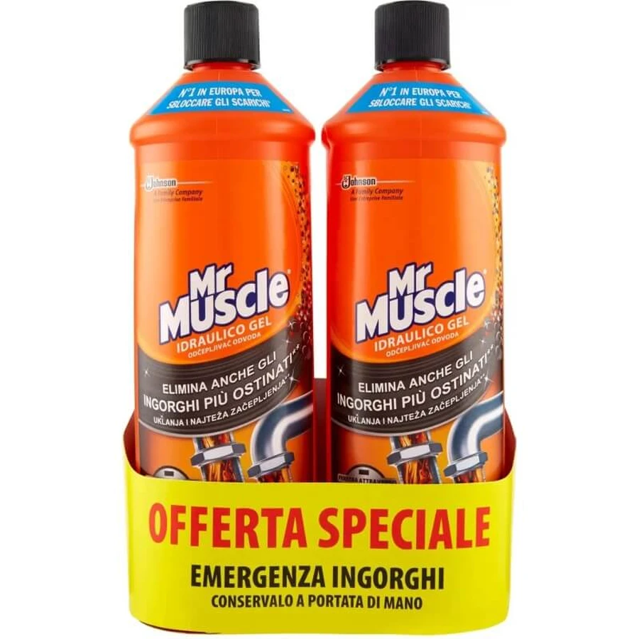 Mr Muscle Gel de curățare pentru instalații sanitare 3 în 1 – pachet de 2 x 1000 ml