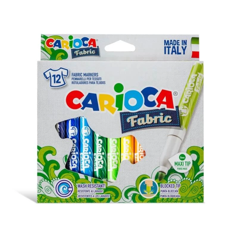Carioca Fabric – 12 ungiftige, abwaschbare Stoffmalstifte mit arretierbaren Spitzen