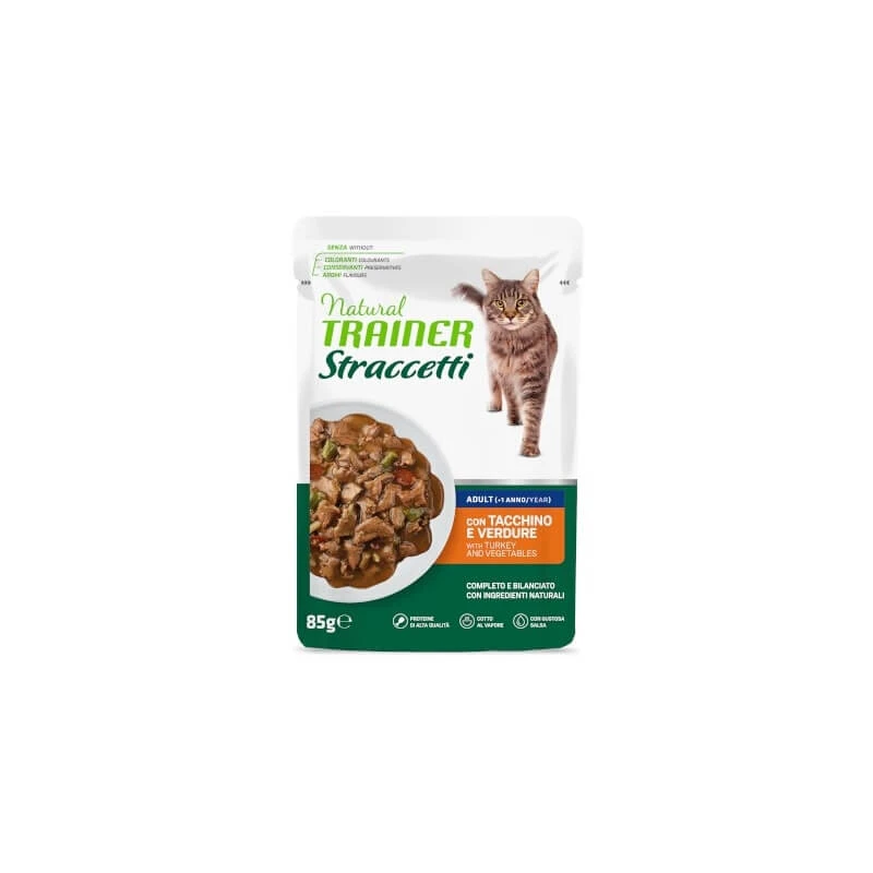 Natural Trainer Truthahnstreifen und Gemüse – Alleinfuttermittel für ausgewachsene Katzen, 85 g