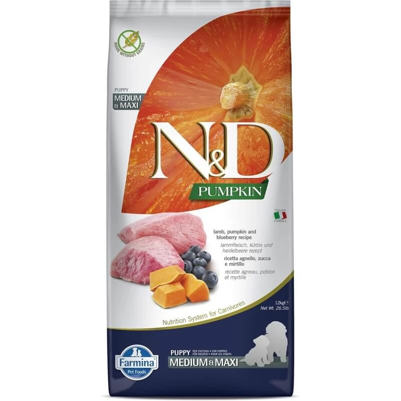 Farmina N&d Pumpkin Puppy Medium & Maxi mit Lamm und Kürbis – Alleinfuttermittel für Welpen, 12 kg