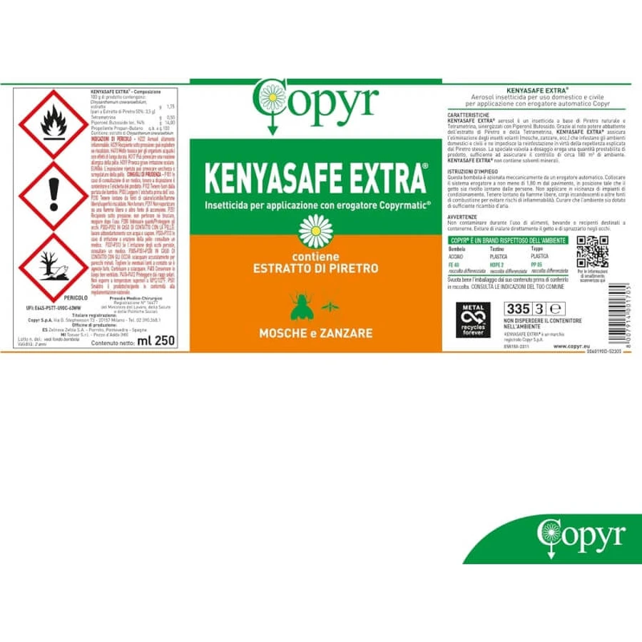 Copyr Kenyasafe Extra - Insecticide contre les moustiques, les mouches et autres insectes volants, 1 bidon de 250 ml