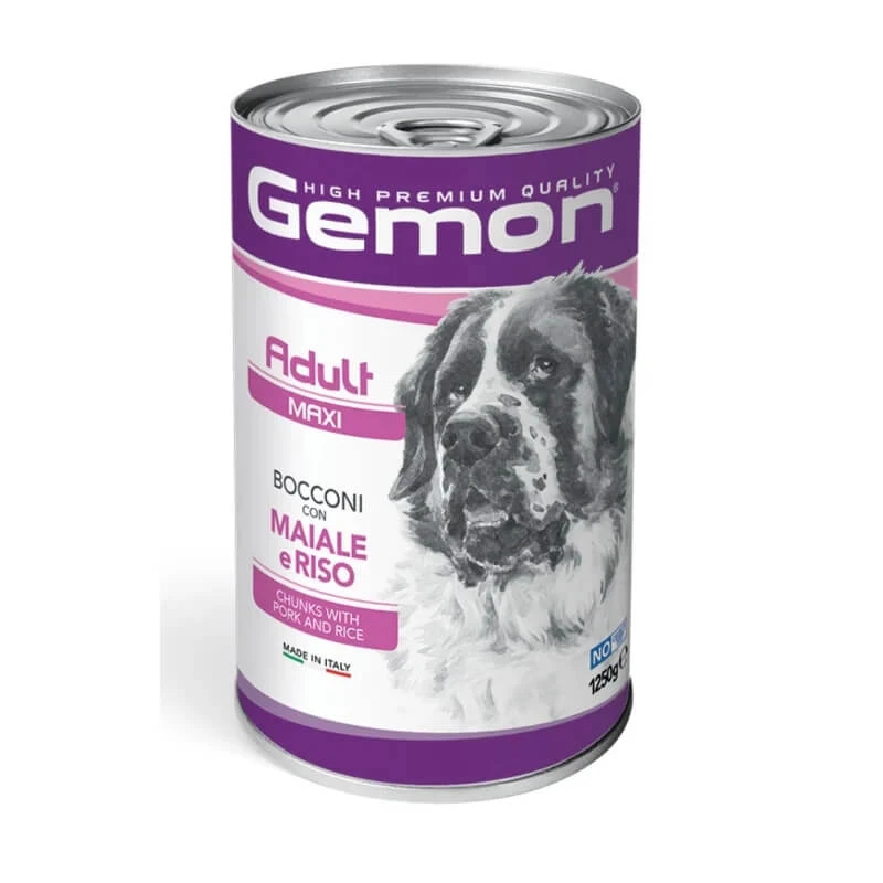 Gemon Adult Maxi Chunks Schweinefleisch & Reis – Alleinfuttermittel für Hunde großer Rassen, 1250 g