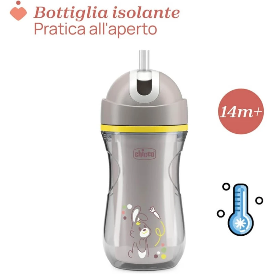 Chicco Sport Cup - Insulated Sports Cup with Non-Spill Straw, 14m+, Gray, 266 ml