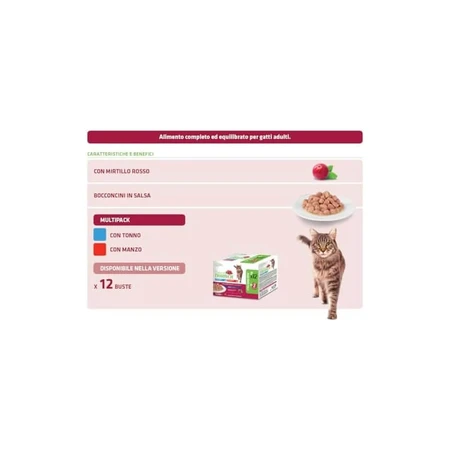 Natural Trainer Adult Tuna and Beef Bites Multipack - Complete Food for Adult Cats, 12 pouches x 85 g