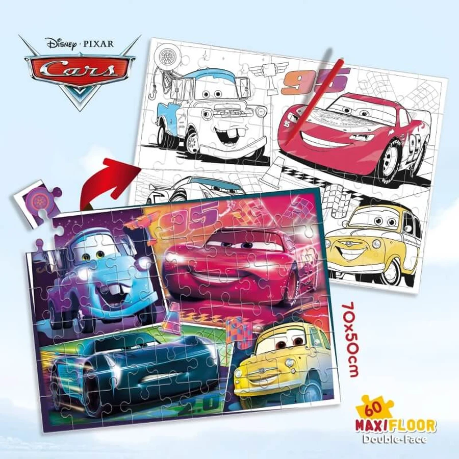 Lisciani Maxipuzzle cu două fețe Cars 3 Challenge, 60 de piese
