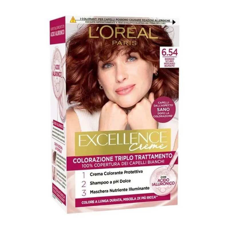 L'Oréal Paris Excellence Crème – Haarfärbe-Kur Nr. 6.54 Dunkelblond mit kupferfarbenen Mahagoni-Strähnchen