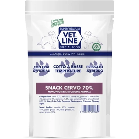 Vet line Snack de cerb 70% – gustare pentru câini, presat la rece, 80 g