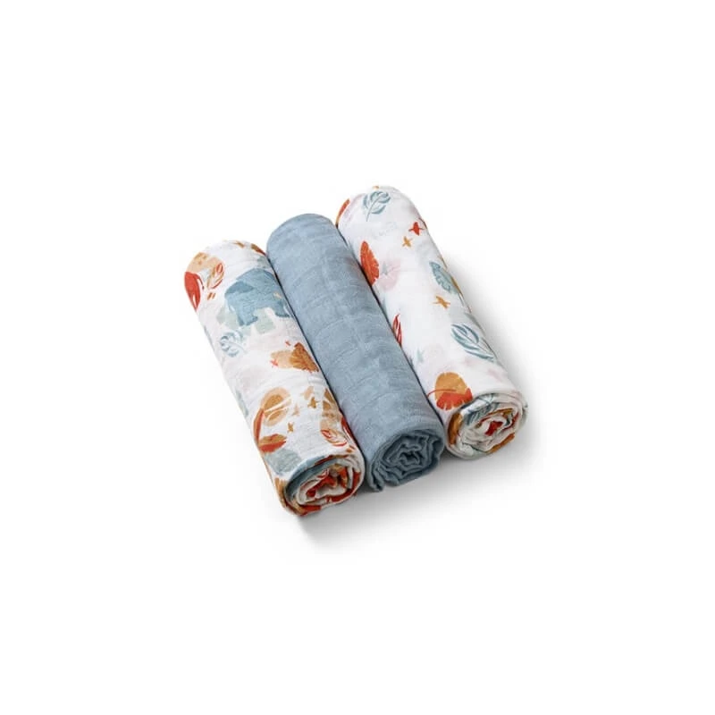 Babyono 3er-Set blaue Musselin-Tücher, 70 x 70 cm