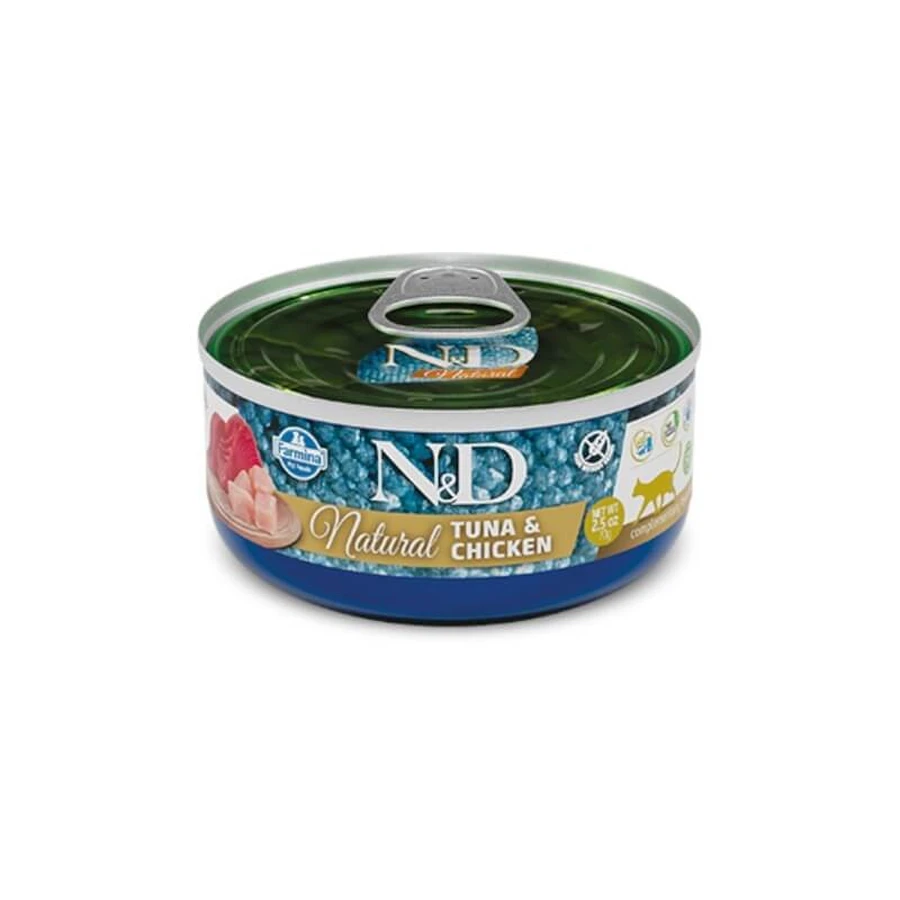 Farmina N&amp;d Natural cu ton și pui – hrană complementară pentru pisici adulte, 140 g