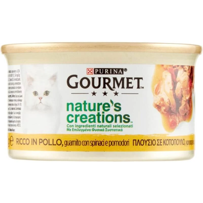 Purina Gourmet Nature’s Creations Huhn, Spinat und Tomaten – Alleinfuttermittel für ausgewachsene Katzen, 85 g