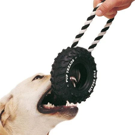 Ferplast Tire with Rope - Dog Toy Made of Cotton and Durable Rubber, Small Size: 10.5 x 4.2 x h 23.5 cm