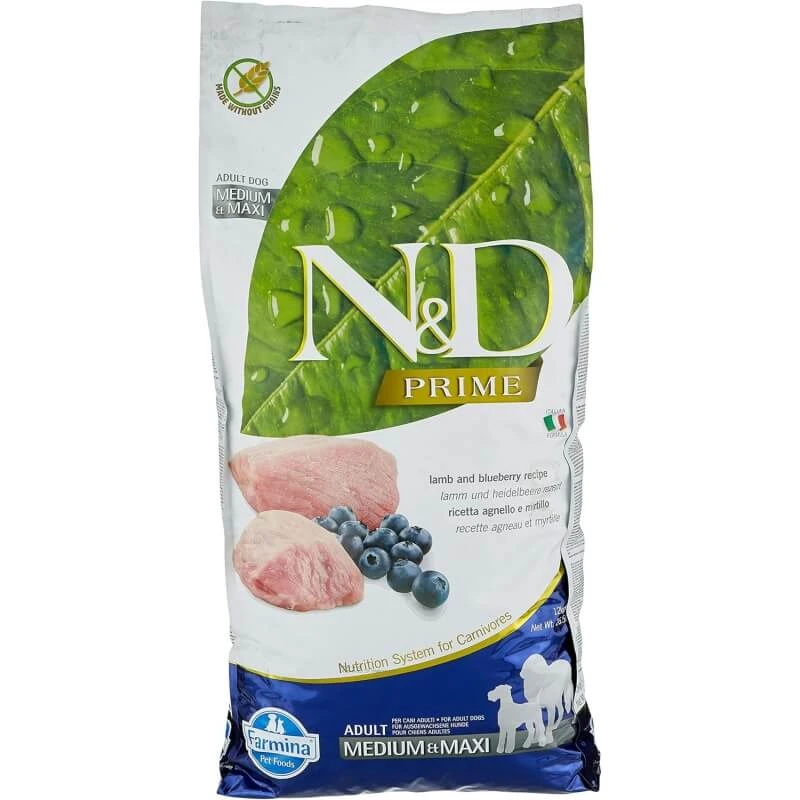Farmina N&d Prime Adult Medium & Maxi Lamm & Heidelbeere – Alleinfuttermittel für Hunde, 12 kg