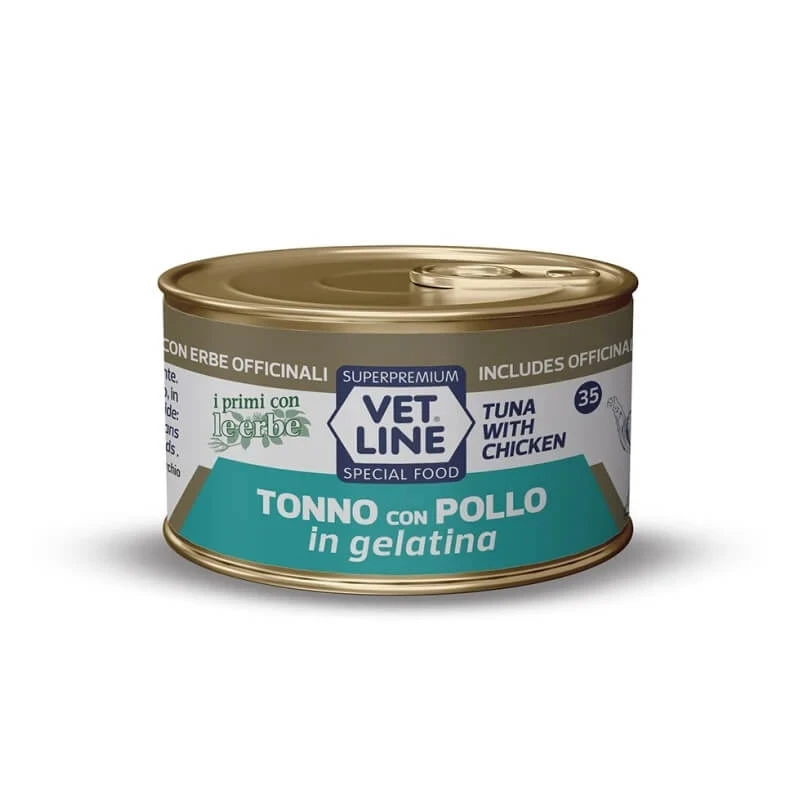 Vet Line Thunfisch mit Huhn in Gelee – Alleinfuttermittel für Katzen, 70 g