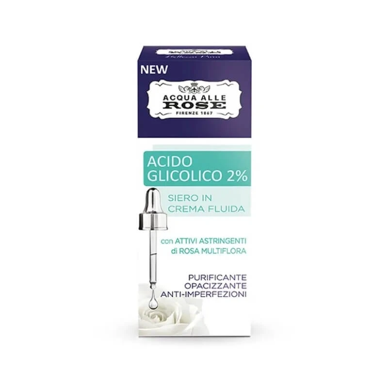 Rosenwasser mit 2 % Glykolsäure – Flüssiges Cremeserum, 30 ml