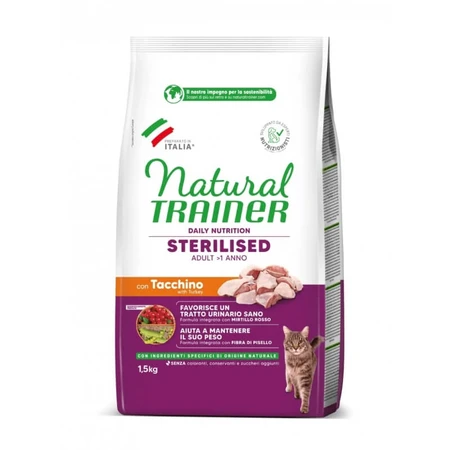 Natural Trainer Daily Nutrition Gesteriliseerde Kalkoen - Compleet voer voor gesteriliseerde volwassen katten, 1,5 kg