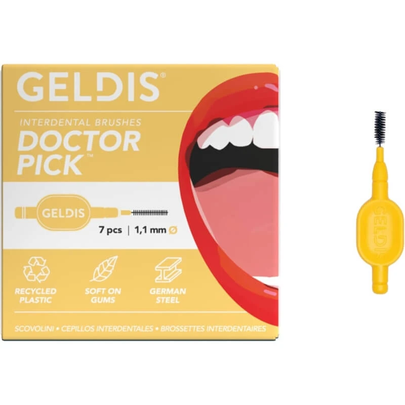 Geldis Doctor Pick – 7 gelbe Interdentalbürsten zur Zahnreinigung, 1,1 mm