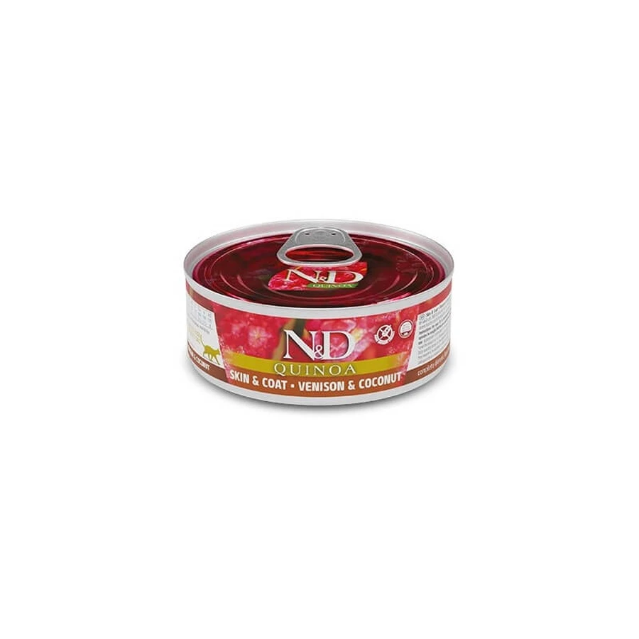 Farmina N&amp;d Quinoa Skin &amp; Coat Wild und Kokosnuss – Nassfutter für erwachsene Katzen mit Nahrungsmittelunverträglichkeiten, 80 g
