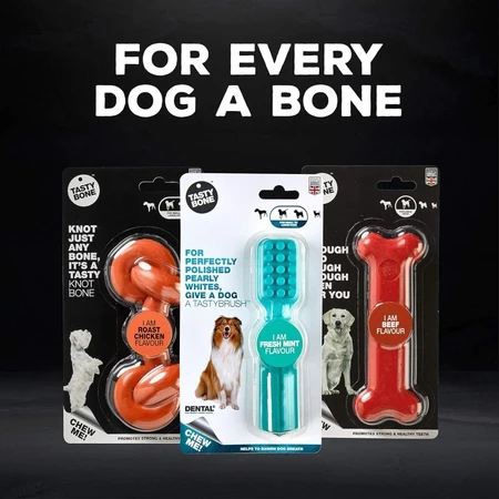 Tasty bone Tasty bone beef – os de ros pentru câini, cu aromă de vită, dimensiune mare