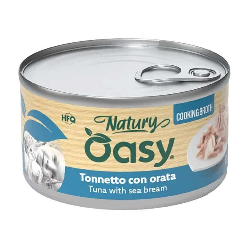 Oasy Nassfutter für Katzen „Natury Thunfisch mit Seebrasse“ – Nassfutter für ausgewachsene Katzen, 85 g