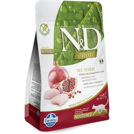 Farmina N&amp;d Prime pour chats adultes stérilisés au poulet et à la grenade - Aliment complet pour chats, 300 g
