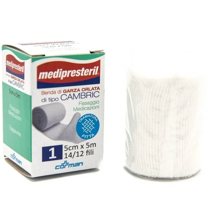 Medipresteril-Verband im Cambric-Stil mit gesäumten Kanten – 5 x 500 cm