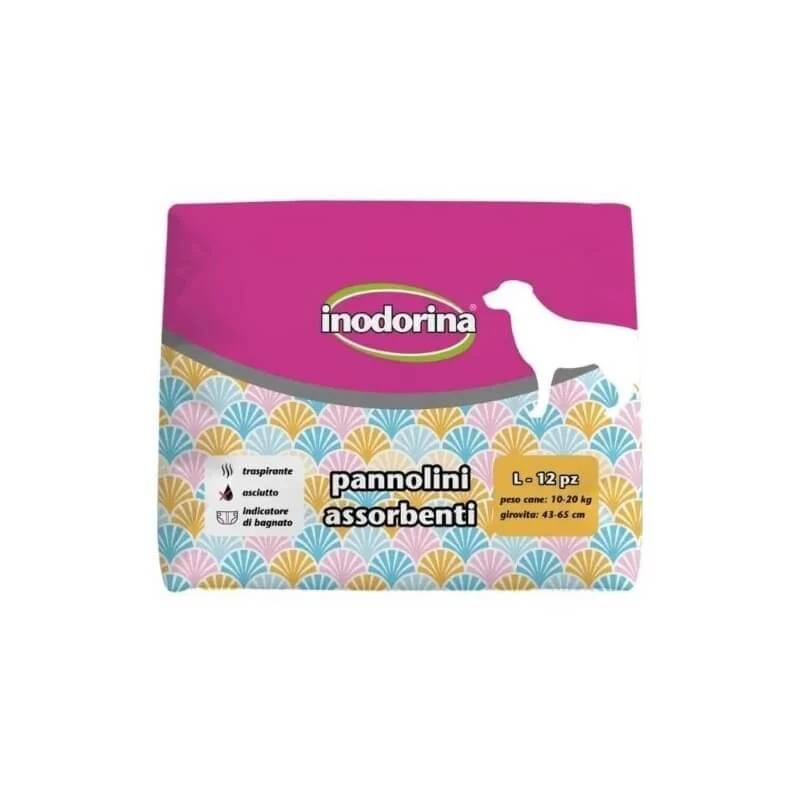 Inodorina 12 saugfähige Windeln für Hündinnen, Größe L (43–65 cm)