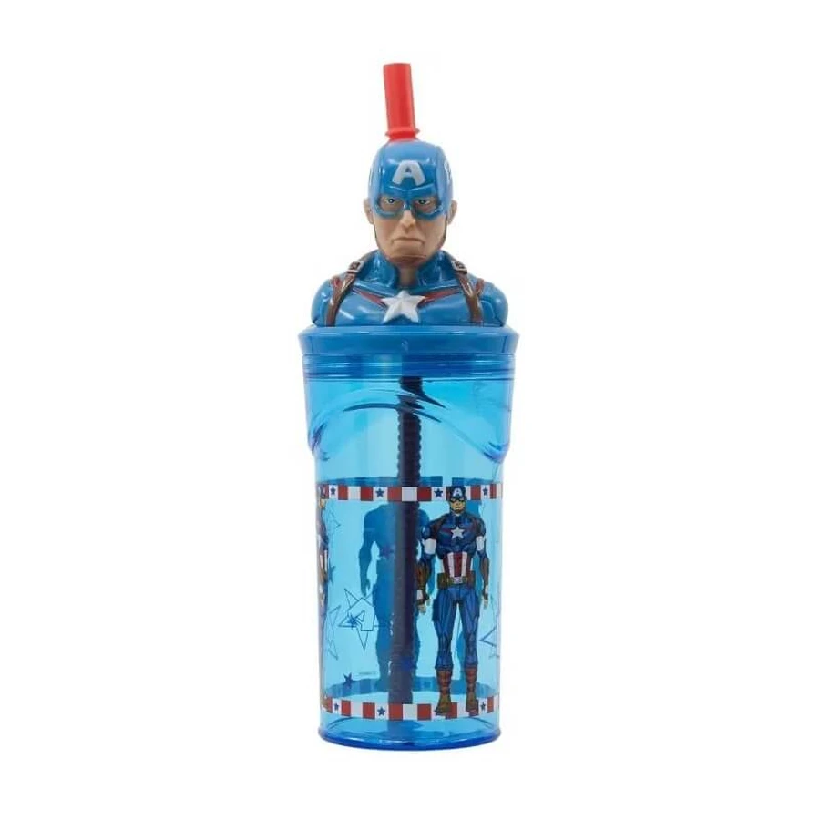 Marvel Kapitan Ameryka – plastikowy kubek dla dzieci o pojemności 360 ml ze słomką: ceny i cechy