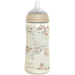 Suavinex Poetry – biberon din plastic cu tetină din silicon SX Pro roz, 360 ml