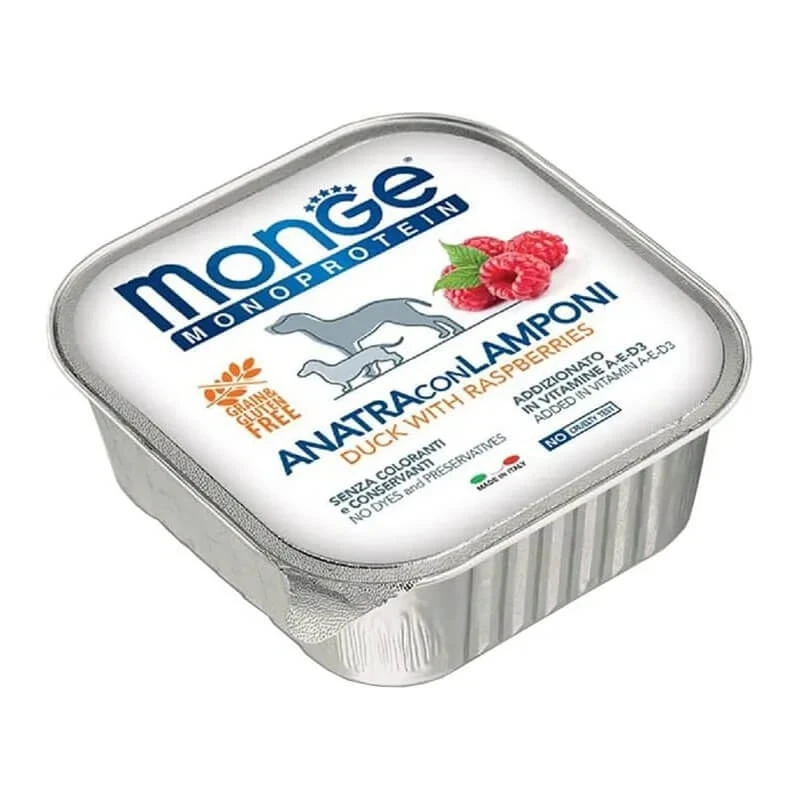 Monge-Ente mit Himbeeren – Nassfutter für Hunde, 150 g