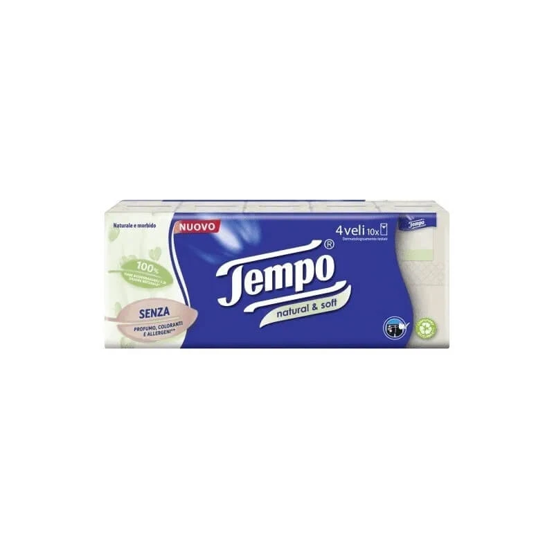 Tempo Natural & Soft – 10 Packungen mit natürlichen und weichen Papiertaschentüchern