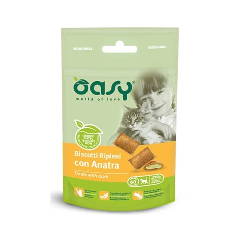 Oasy Katzenleckerlis mit Entenfüllung für Kätzchen und ausgewachsene Katzen, 60 g