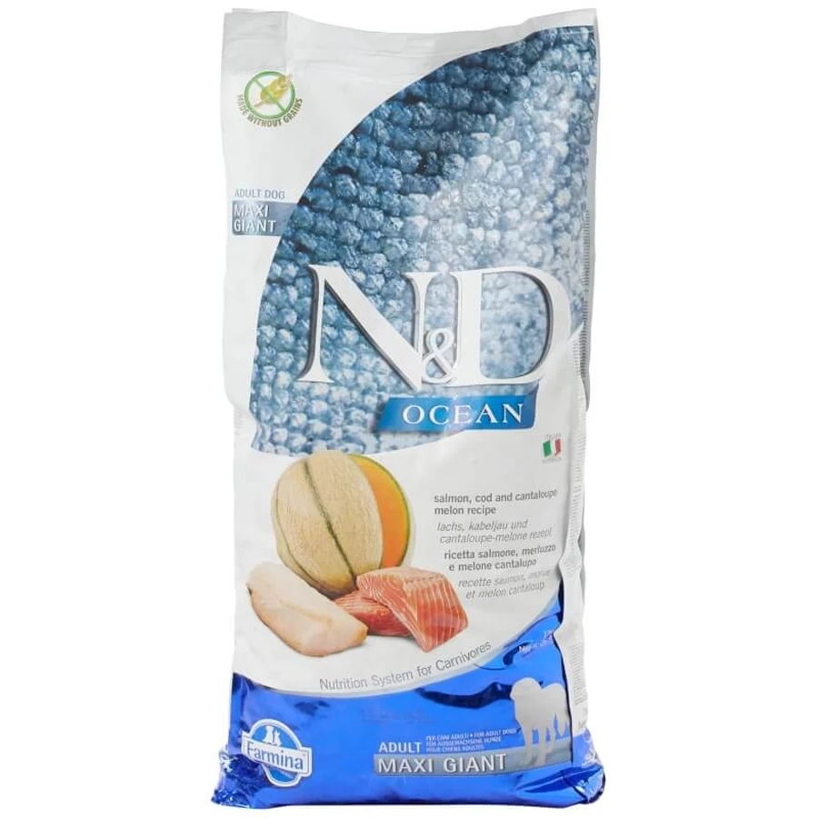 Farmina N&amp;d Ocean Salmon, Cod, and Cantaloupe - Complete Food for Giant-Breed Adult Dogs, 12 kg