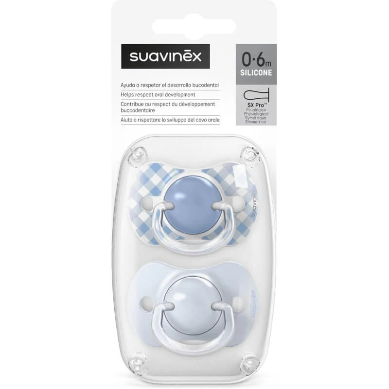 Suavinex Wild & Free – 2 Silikon-Schnuller „Sx Pro“, 0–6 Monate, hellblau
