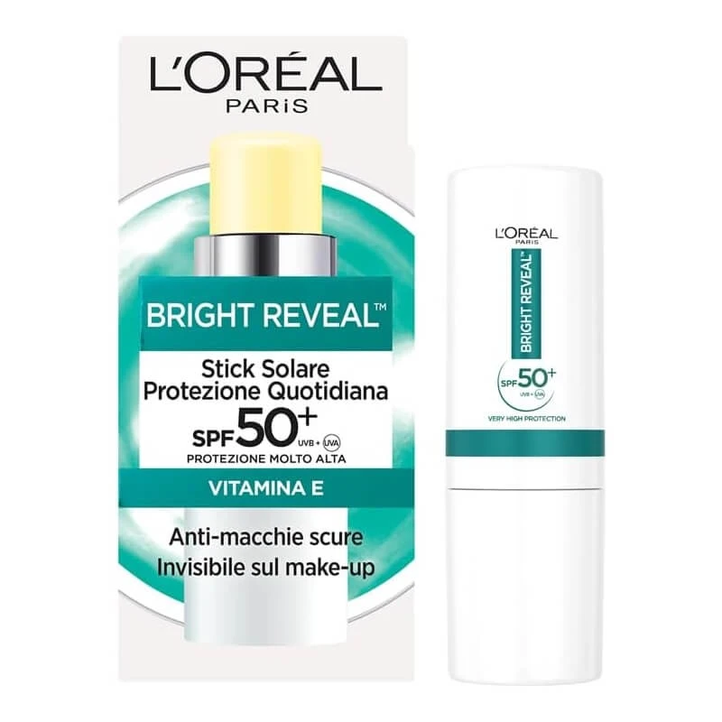 L'Oréal Paris Gesichtssonnenschutz LSF 50+ „Bright Reveal“ Sonnenschutzstift für den täglichen Schutz, 9 ml