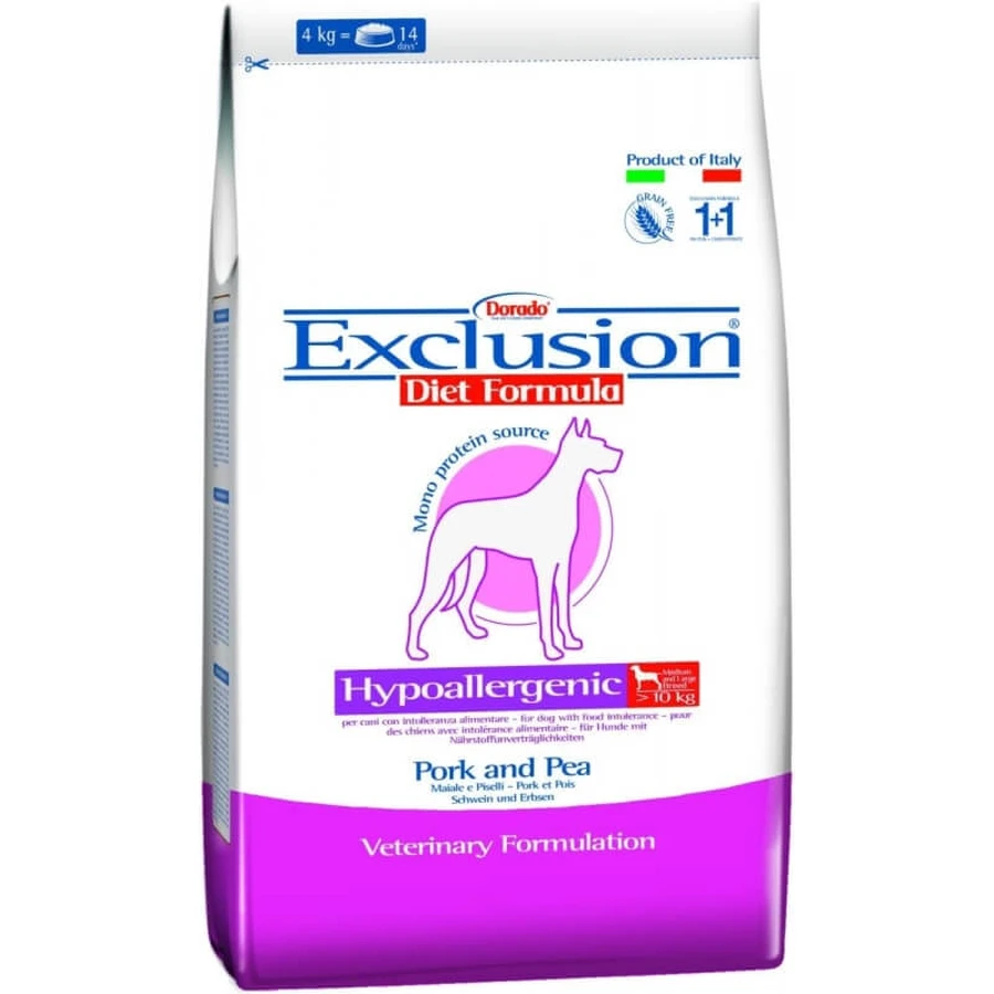Dieta de exclusión hipoalergénica con carne de cerdo y guisantes - Alimento dietético para perros adultos de tamaño mediano a grande, 12 kg