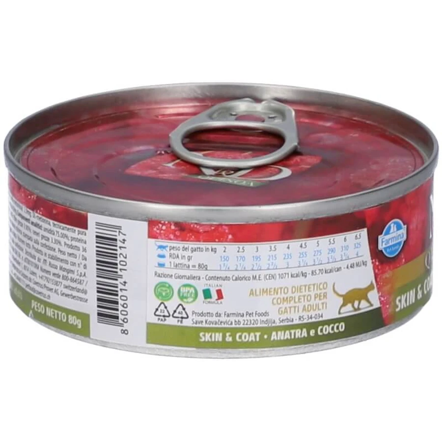 Farmina N&amp;d Quinoa Skin &amp; Coat Canard et noix de coco - Aliment diététique pour chats adultes souffrant d'intolérances alimentaires, 80 g