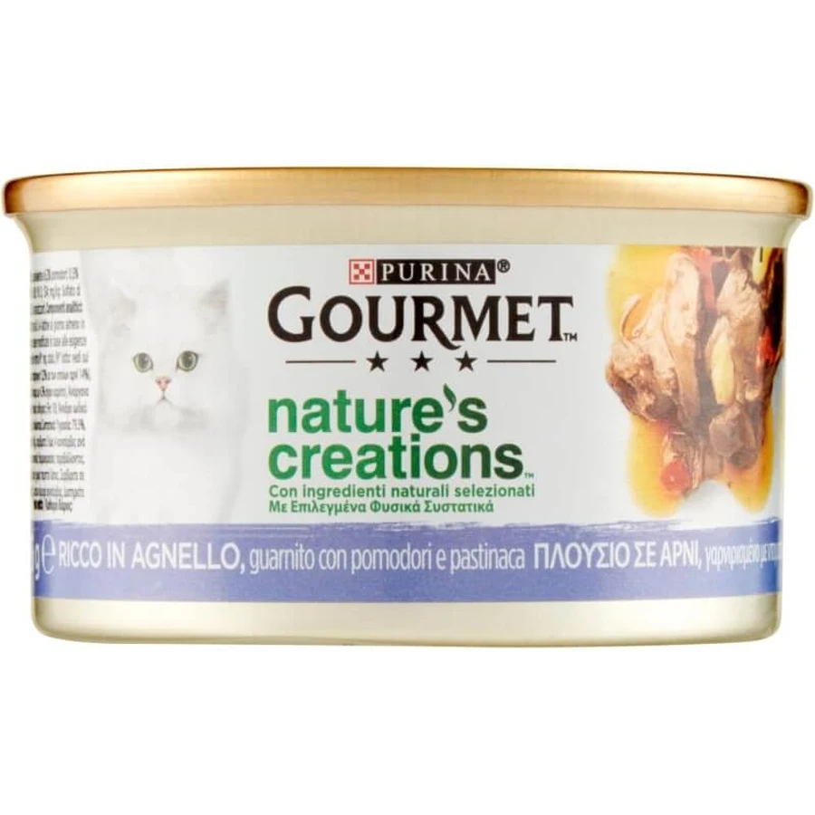 Purina Gourmet Nature’s Creations Lamsvlees, tomaten en pastinaak – Compleet voer voor volwassen katten, 85 g