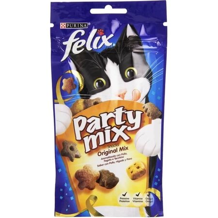 Purina Felix Party Mix Original - Kattenlekkernijen met de smaak van kip, lever en kalkoen, 60 g