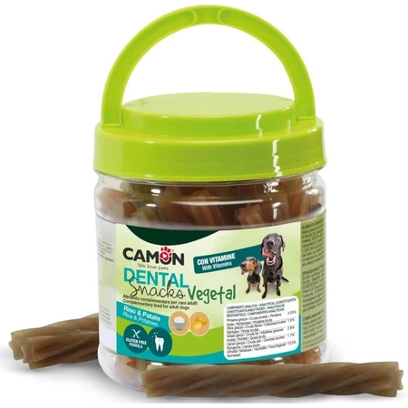 Camon Dental snack vegetal – hrană pentru câini cu orez, cartofi și vitamine adăugate, 350 gr