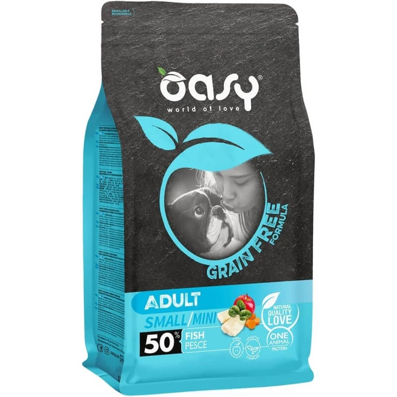Oasy Adult Dog Grain-Free Small-Mini Fish – Alleinfuttermittel für kleine erwachsene Hunde, 800 g