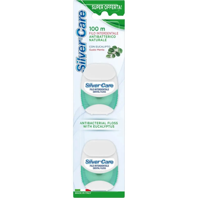 Silver Care antibakterielle Zahnseide mit Eukalyptus-Minze-Geschmack, 2 x 50 m