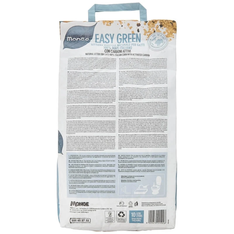 Monge Easy Green Mais und Aktivkohle – Katzenstreu, 10 Liter