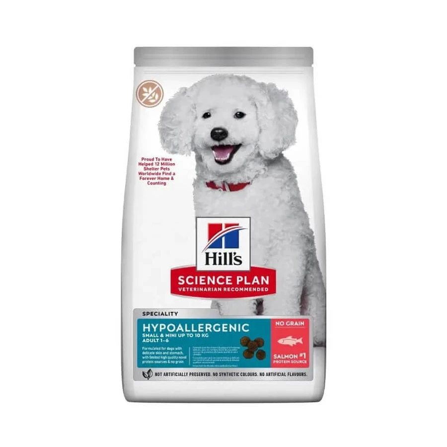 Hill’s Science Plan hipoalergenic pentru câini adulți de talie mică și mini – hrană uscată pentru câini cu somon, 1,5 kg