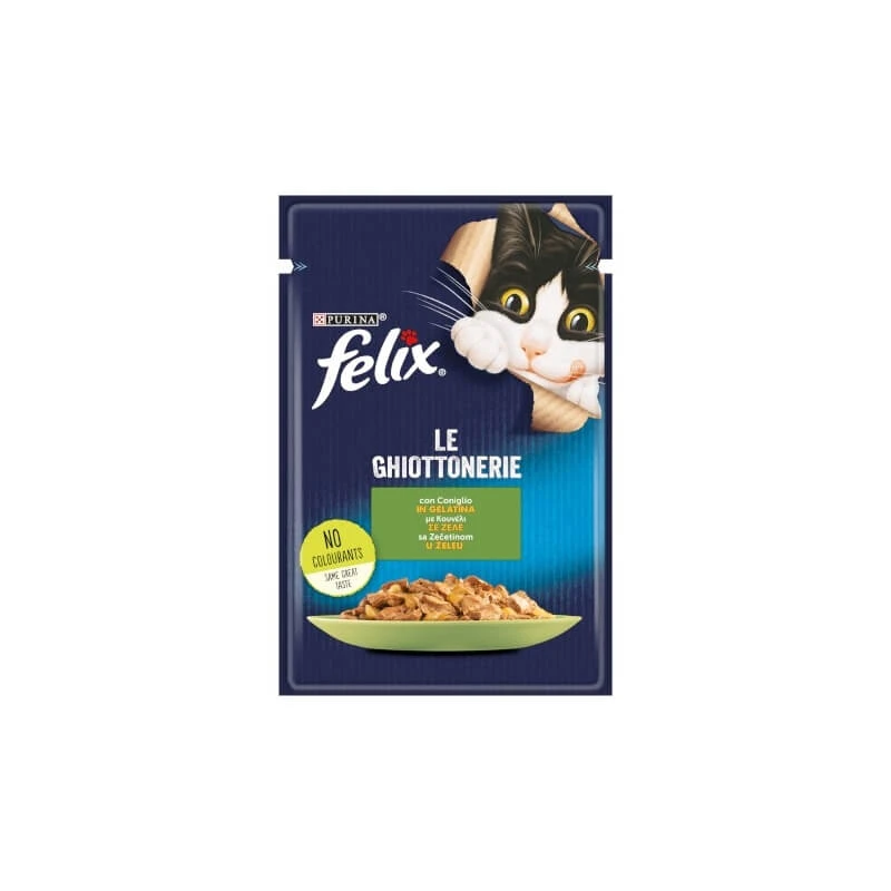 Purina Felix Kaninchen-Leckerbissen in Gelee – Alleinfuttermittel für ausgewachsene Katzen, 85 g